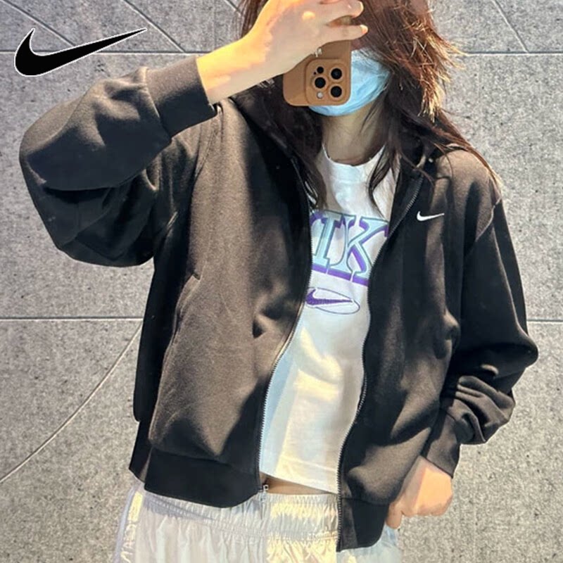 耐克外套女2026春季新款针织连帽运动服健身训练跑步休闲保暖夹克