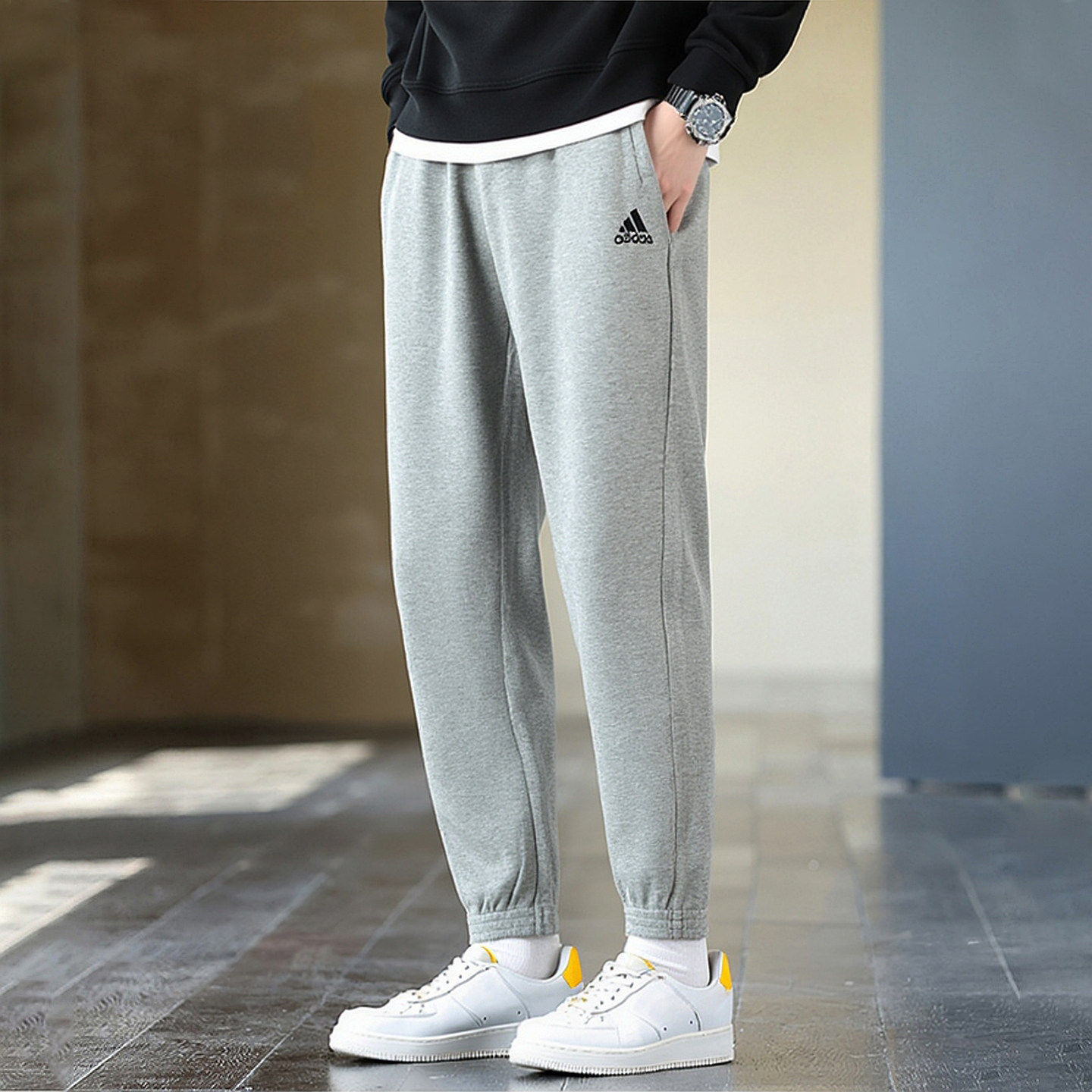 阿迪达斯运动裤男裤2026新款针织时尚宽松百搭男裤休闲束脚裤长裤