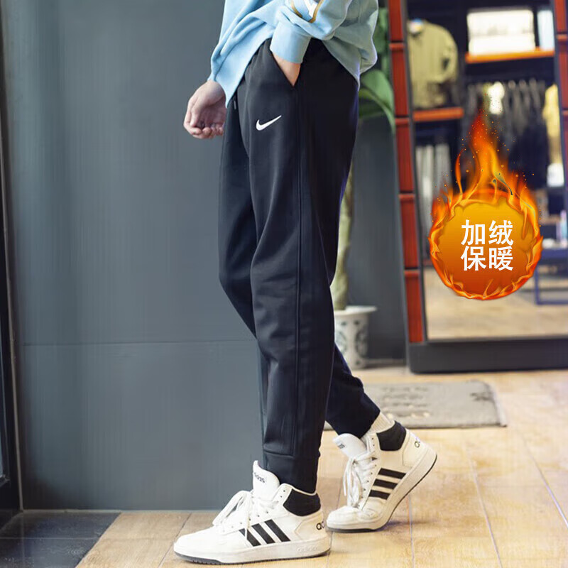 耐克正品运动裤加绒保暖束脚裤男