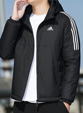 阿迪达斯棉服男冬季新款保暖外套连帽加厚夹棉防风男士棉衣KF6755
