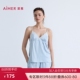 爱慕25夏织锦睡衣女蕾丝条纹细肩带舒适吊带上衣AM41C321