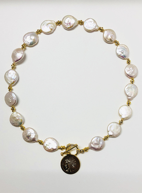 巴洛克淡水珍珠国王钱币项链女