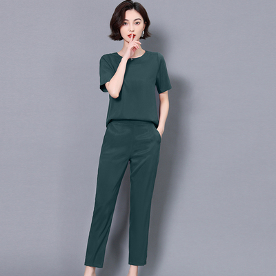 短袖直筒裤铜氨丝套装透气两件套