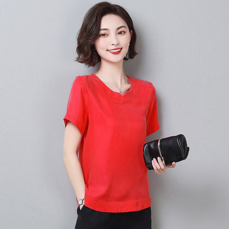 2022年夏新款宽松时尚重磅真铜氨丝上衣大码 t恤女短袖纯色打底衫