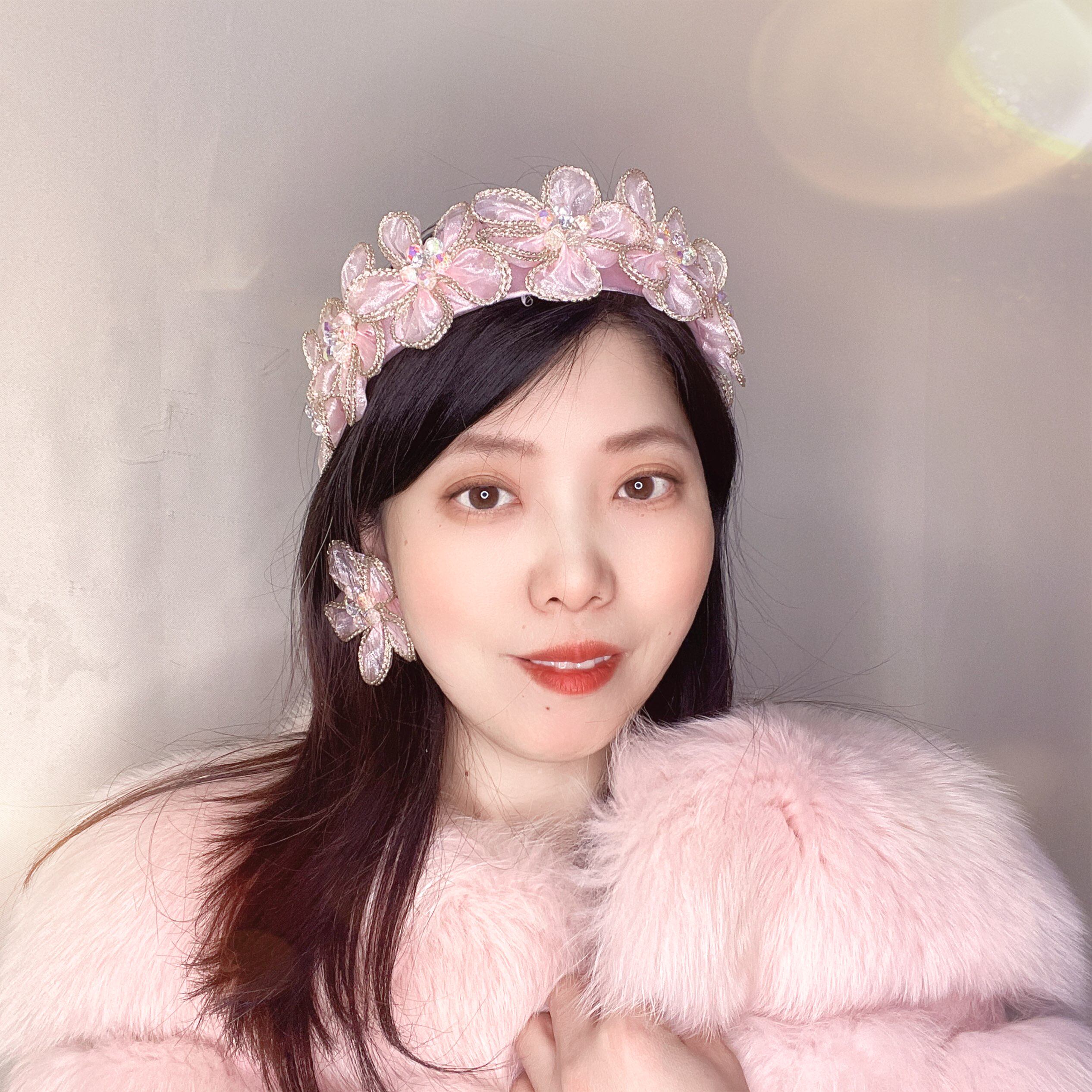2026新款小众高级感粉花朵发箍