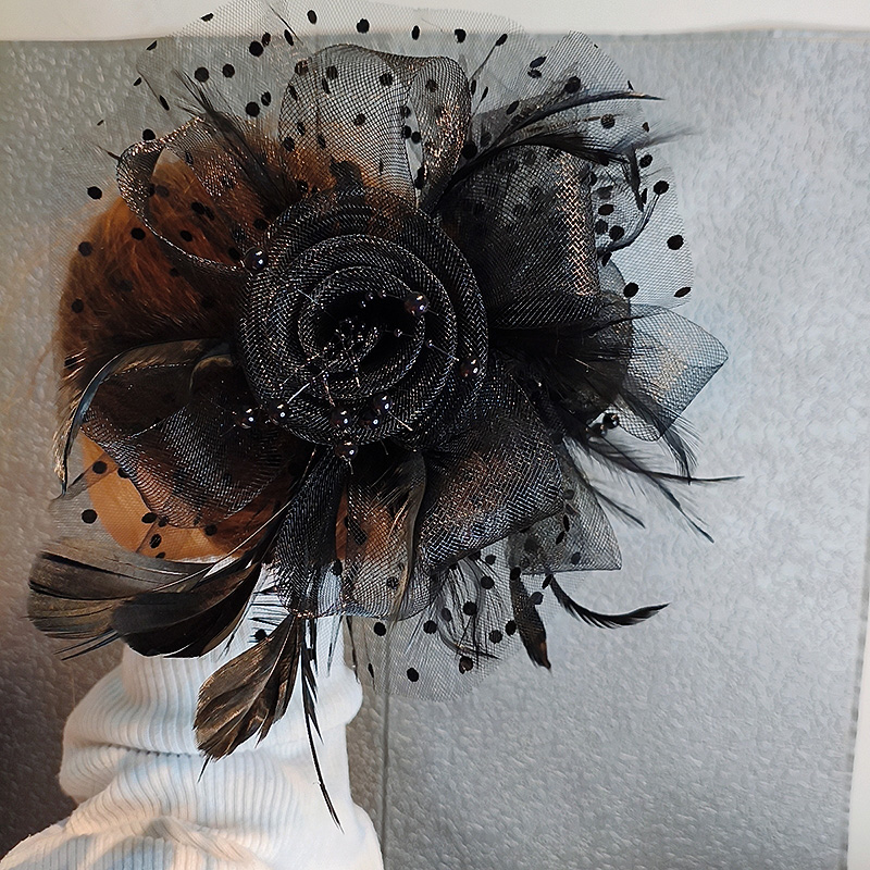 欧美手工大花朵羽毛抓夹女仙美饰品网纱发抓鲨鱼齿夹盘发器马尾夹