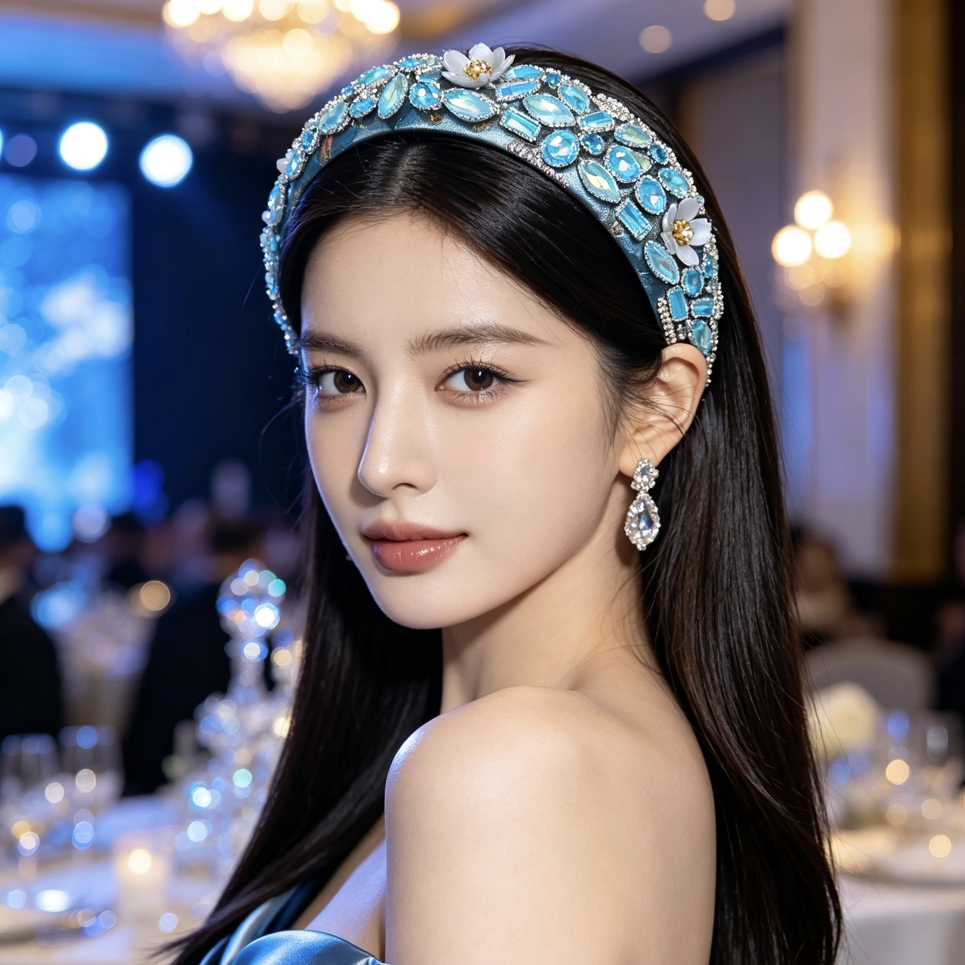 欧美巴洛克蓝色水晶发箍女气质轻奢满钻头箍玻璃复古闪钻发卡外出