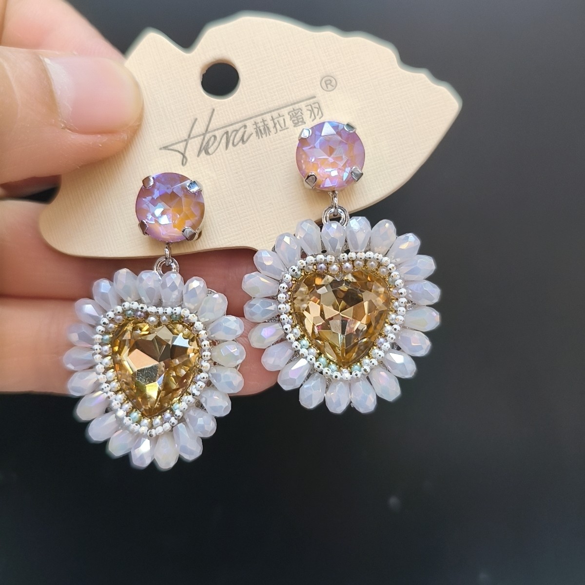 赫拉密羽香槟水晶爱心耳环女高级感925银针耳钉气质镶钻桃心耳饰,饰品/流行首饰/时尚饰品新,耳钉,淘宝优惠券,粉丝福利购,淘宝优惠卷