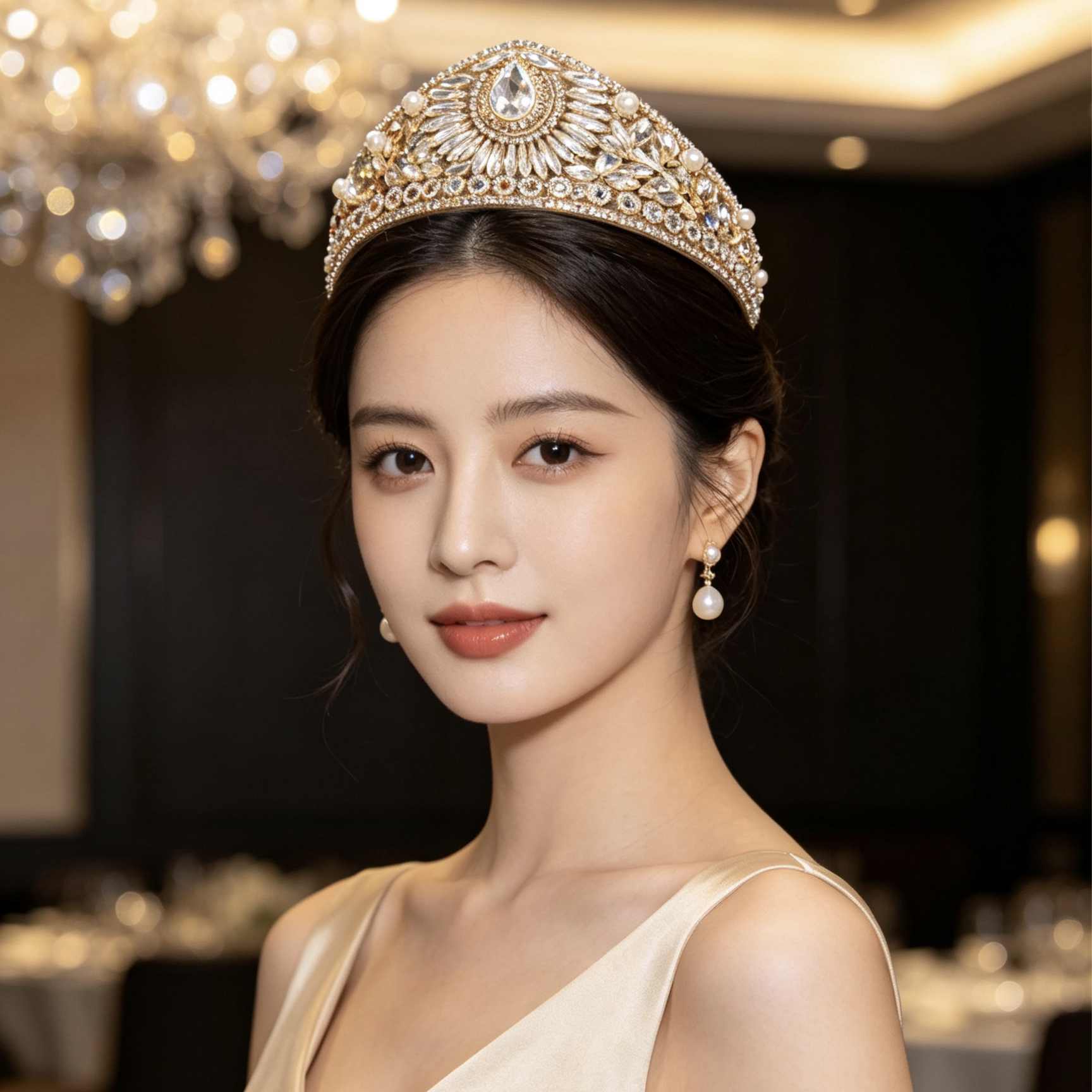 复古香槟水晶发箍女高颅顶宽边发卡礼服新娘头饰舞台造型头箍带齿
