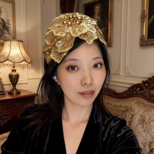 法式复古金色花朵半帽发箍女宽边包头包发卡布艺百搭外出头箍头饰