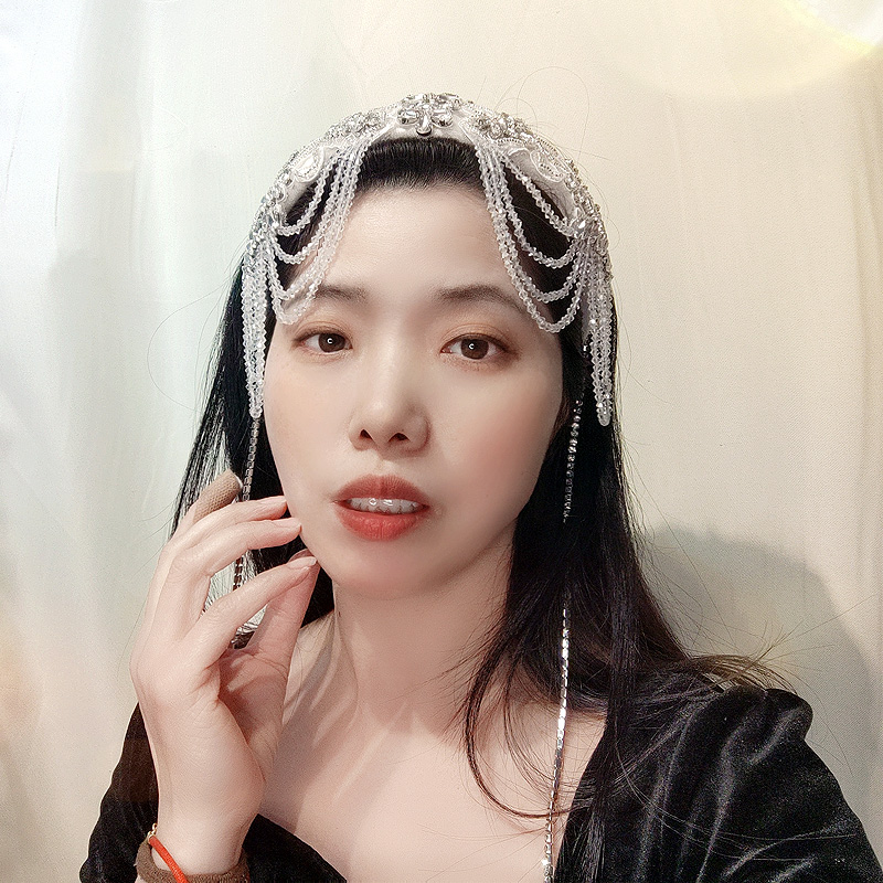 复古水晶流苏发箍带齿新中式