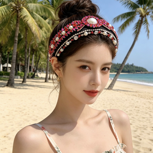 复古发饰2026新款镶钻花朵发箍女高颅顶宽边头箍百搭外出压发发卡