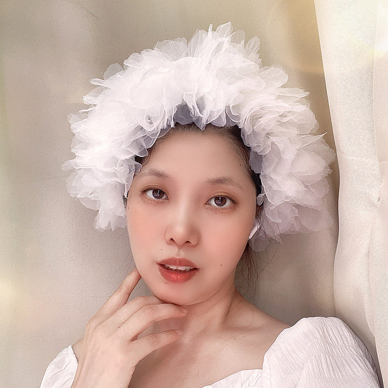 仙美白色绢纱花发箍带齿度假
