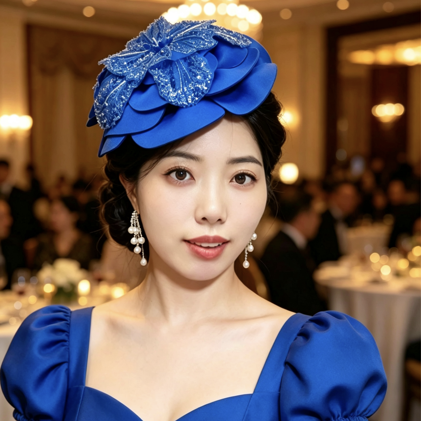 法式镶钻蓝色花朵发箍女高颅顶头箍高级感水晶宴会礼服配饰头饰