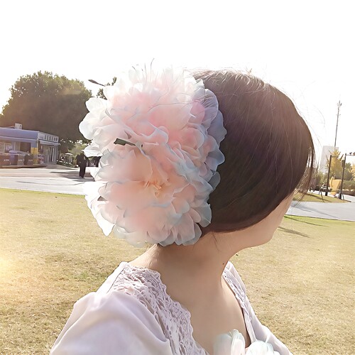 早春粉色牡丹花朵抓夹女大号鲨鱼夹女后脑勺盘发夹子仙美纱花发抓