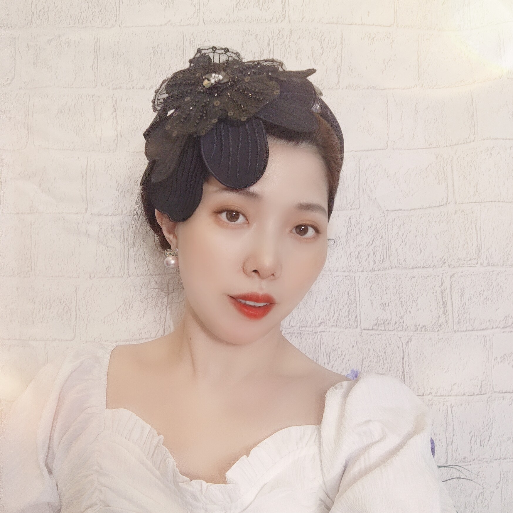 黑色刺绣花朵发箍带齿宽边头箍女复古优雅发饰