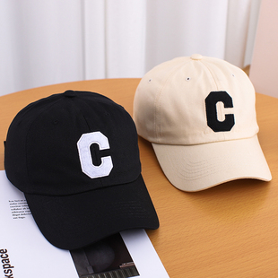 立体深蓝色防晒鸭舌帽子潮款 C字母棒球帽幂幂lisa同款 韩版 ins时尚