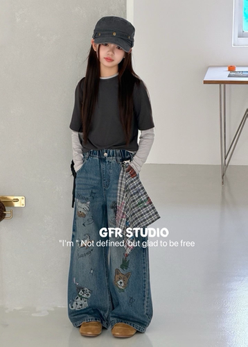 徐姐优选 2026新款女童中大童涂鸦牛仔裤休闲百搭88171