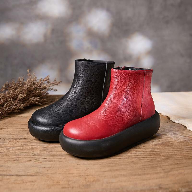 东莞鞋掌柜真皮女短靴厚底轻便舒适大头皮靴松糕底个性马丁靴