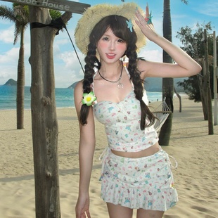 女 甜美可爱卡通学生少女度假温泉泳装 2025新款 泳衣女分体裙式