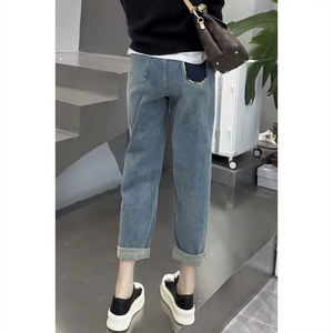 梨型身材大码哈伦牛仔裤女秋季胖妹妹mm高腰显瘦小个子九分老爹裤