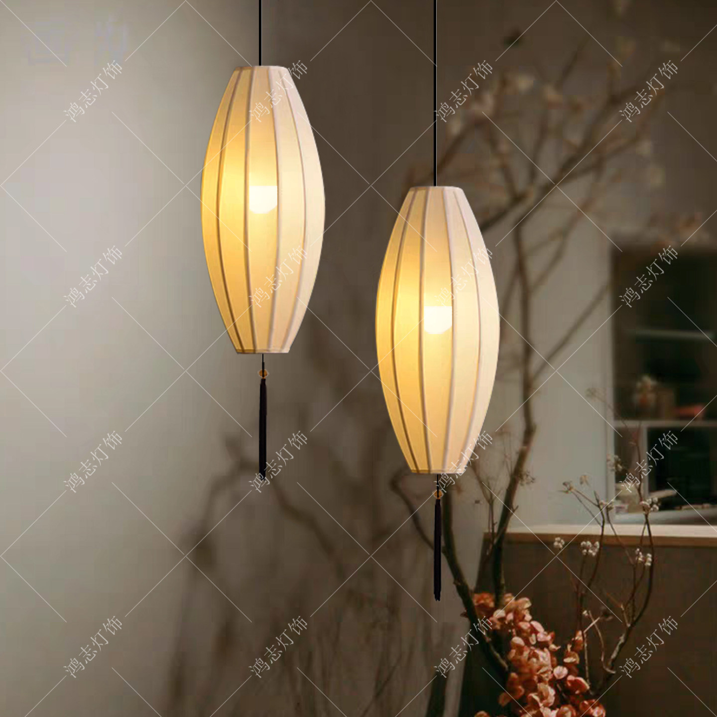 新中式布艺吊灯国风茶茶室走廊过道引路灯宋式美学餐厅玄关床头灯