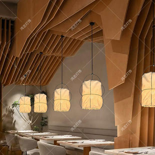 日式侘寂风餐厅吊灯中式复古禅意茶室民宿饭店餐饮店铺商用麻布灯