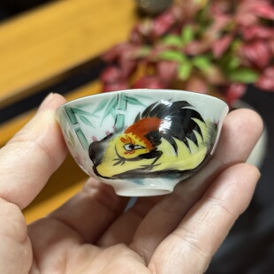八十年代潮州枫溪窑纯手绘“清香”公鸡蛋壳杯工夫茶杯品茗杯