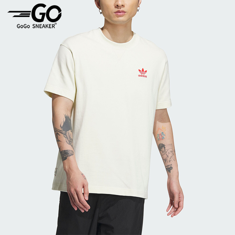 Adidas/阿迪达斯正品三叶草情侣款龙年印花运动休闲短袖IX4222