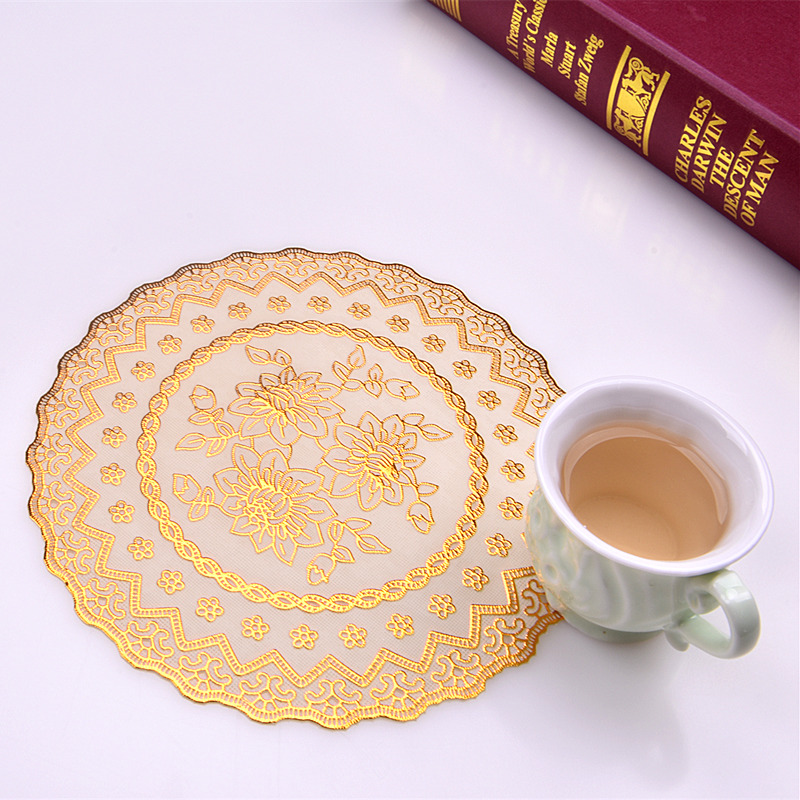 欧式PVC烫金杯垫KTV酒吧烟灰缸垫正方圆形隔热花瓶垫茶杯垫子布艺