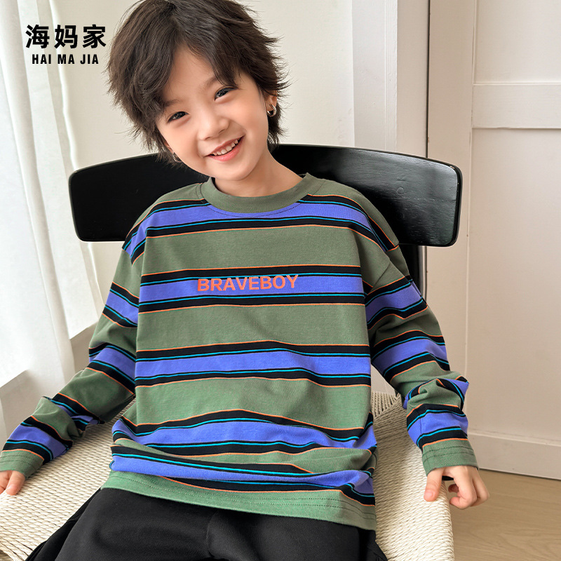 2025新款男童长袖条纹T恤
