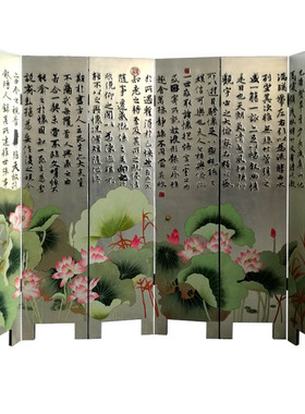 漆艺刻漆贴银彩绘屏风隔断装饰