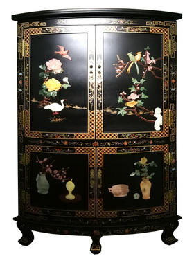 扬州漆器骨石镶嵌三角墙角装饰柜