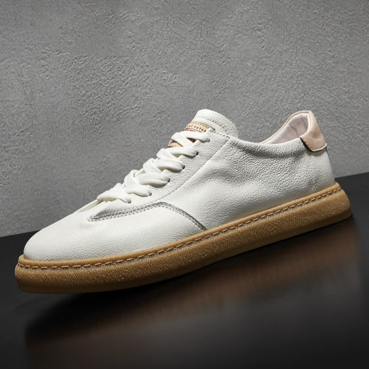 帕达索休闲皮鞋新款薄款透气板鞋百搭小白鞋软底真皮男鞋240917