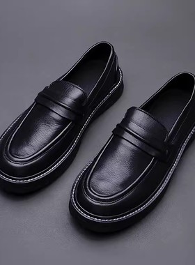 帕达索牛皮乐福鞋新款男士一脚蹬懒人鞋套脚皮鞋透气豆豆鞋230510