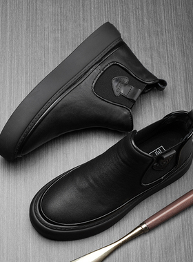 帕达索男士马丁靴秋冬厚底加绒保暖切尔西短靴高帮休闲皮鞋231148