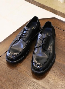 帕达索英伦风男士圆头商务休闲复古大头胎牛手工德比真皮鞋230907