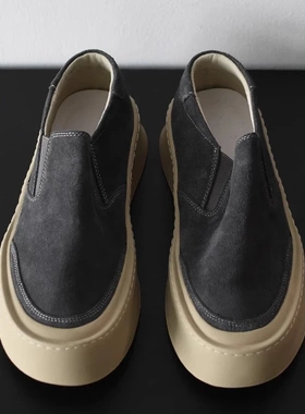 帕达索轻便舒适厚底男鞋春季一脚蹬乐福鞋男翻毛皮休闲板鞋250302