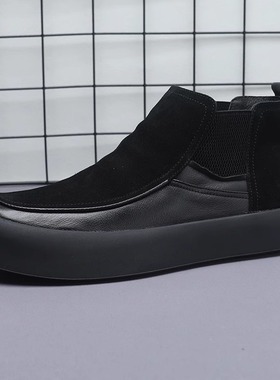 帕达索切尔西靴男秋冬季棉鞋男士牛反绒马丁靴高帮百搭板鞋231006