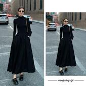气质收腰过膝长裙内搭裙 韩版 明星日记 高领针织连衣裙女2025秋季
