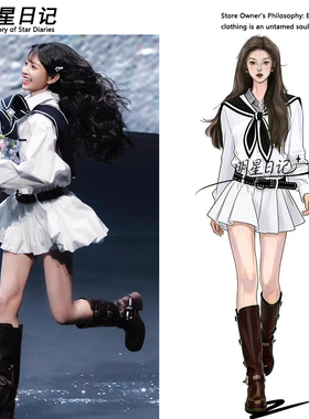 明星日记田曦薇同款学院风白色收腰连衣裙早春衬衫短裙格纹假两件