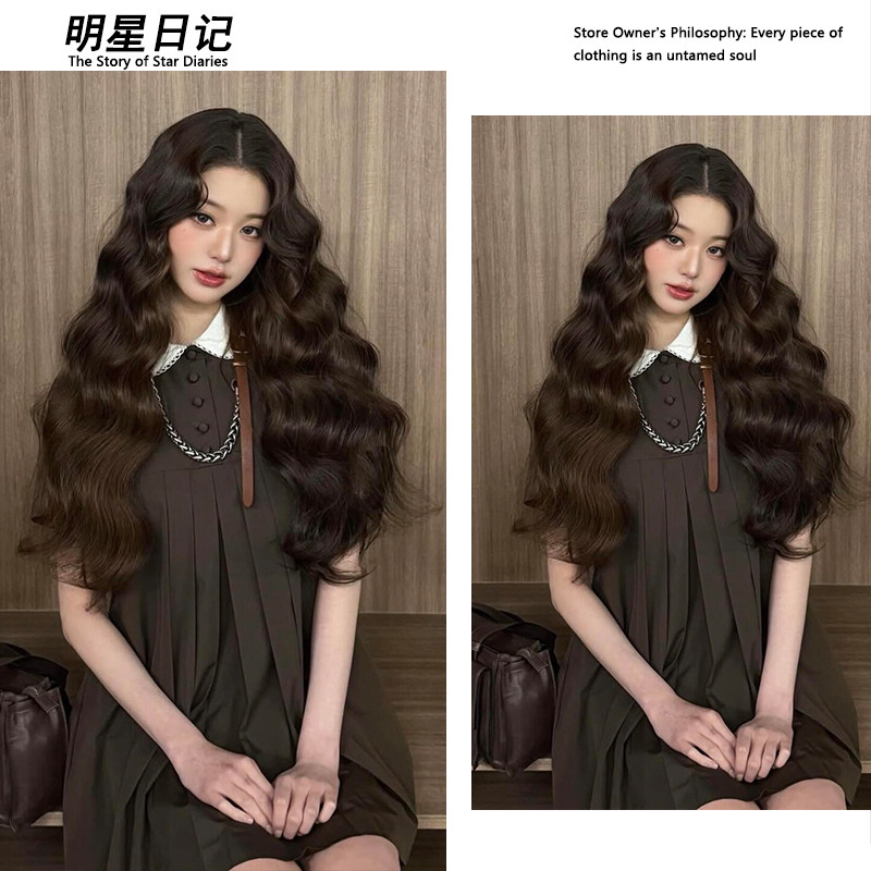 张元英同款娃娃领甜美百褶连衣裙女学院风宽松短袖裙子2026夏新款