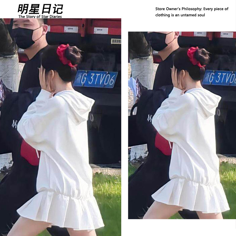双轨虞书欣姜暮同款| 白色立体玫瑰连帽卫衣裙连衣裙百褶裙子早春
