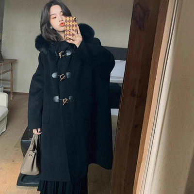 明星日记|高级感黑色双面牛角扣大衣女秋冬季2025新款毛呢外套
