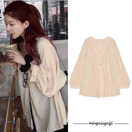 赵露思明星同款法式金色V领短裙女百搭休闲防晒衬衫衬衣2025初夏