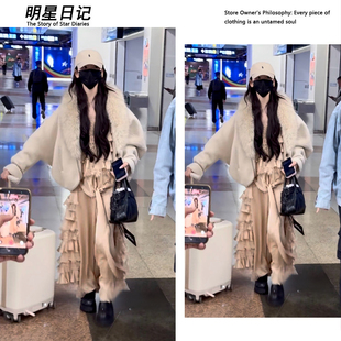 杨超越同款大毛领加厚保暖颗粒宽松羊毛短款大衣外套女秋冬款2026