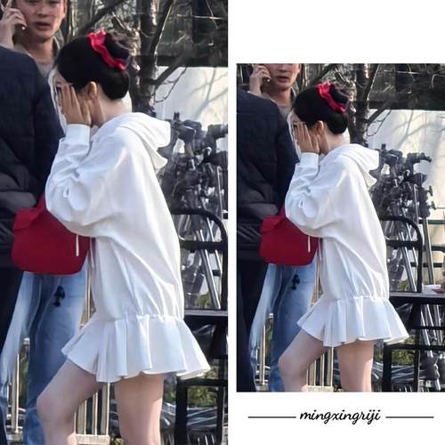 双轨虞书欣姜暮同款| 白色立体玫瑰连帽卫衣裙连衣裙百褶裙子早春