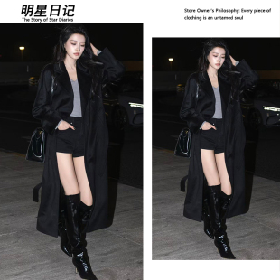 孙怡同款黑色翻领羊毛大衣女秋冬宽松显瘦长款垂感毛呢外套2026