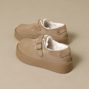 简约复古厚底加绒雪地靴女新款高级感小个子增高不累脚保暖勃肯鞋