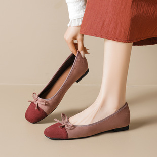 葡萄妈studio同款大码平底单鞋女蝴蝶结芭蕾舞蹈鞋软底绒面豆豆鞋